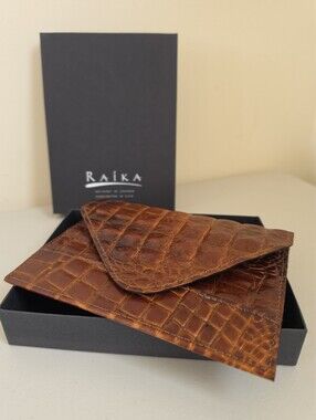 ​Raika Vintage Brown Croc-Embossed Leather Photo Envelope